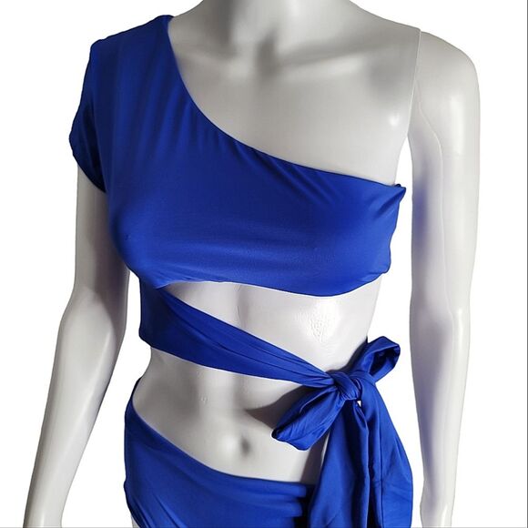 Frankies Bikinis Puck One Shoulder Blue Bikini Set Medium - Picture 8 of 8